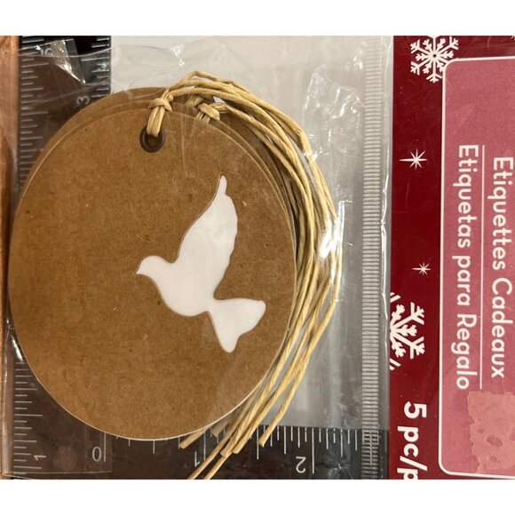 Rustic Dove Gift Tags Holiday Packaging Craft Paper Kraft 5 Piece Set 424455 - Picture 2 of 3